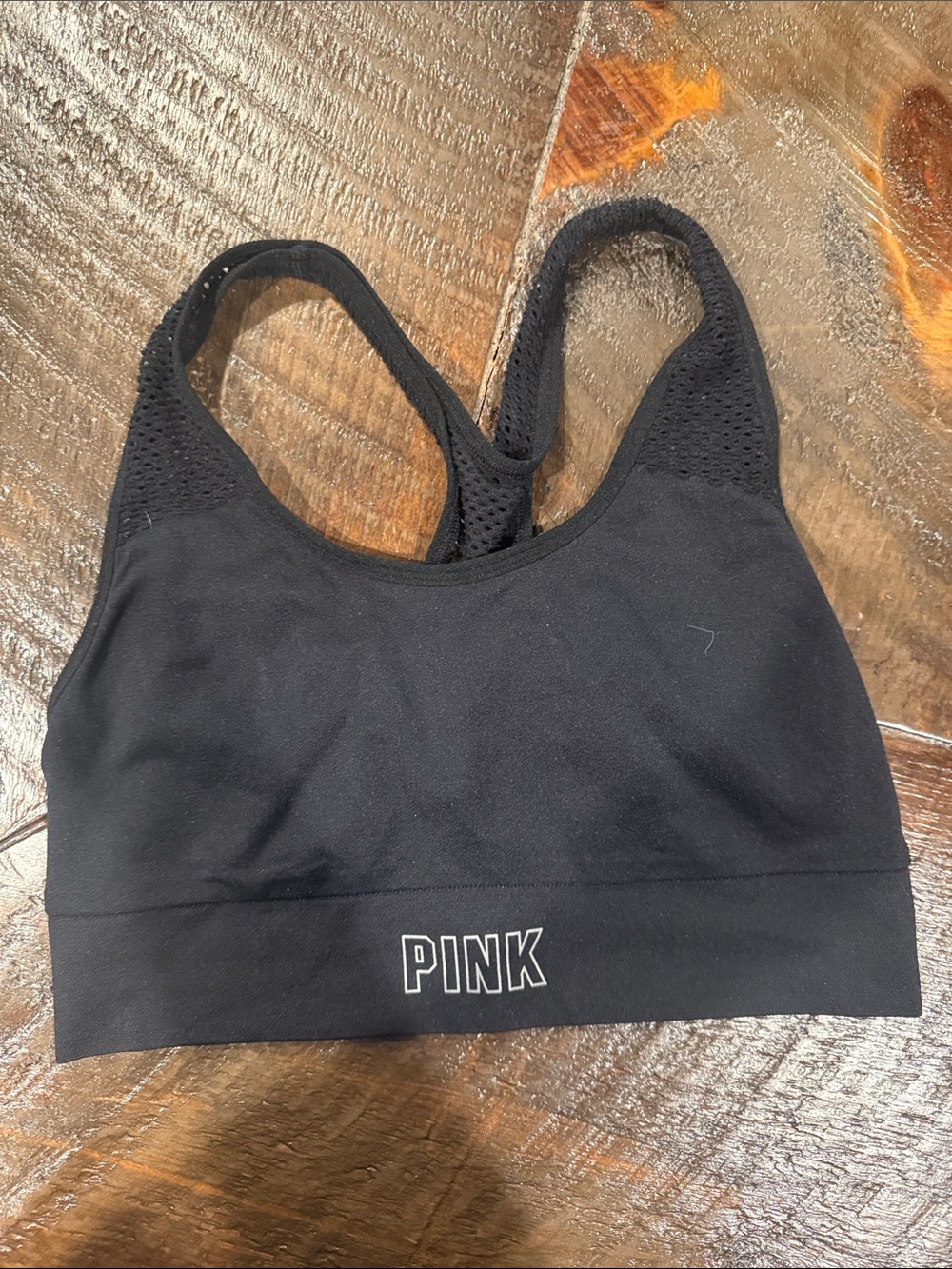 PINK Victoria's Secret Black Seamless Racerback Sports Bra